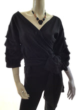 Load image into Gallery viewer, Wrap Blouse with V-Neck Bubble Sleeves