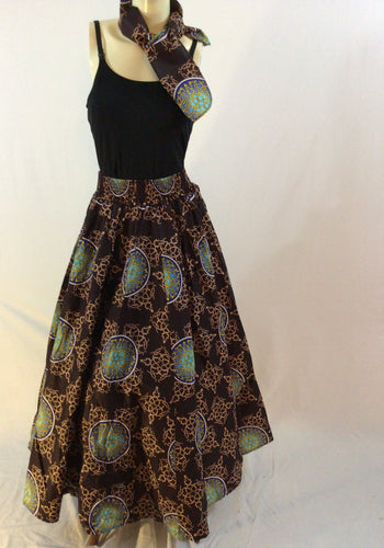 African Maxi Full Skirt Circular Design with Bandana Scarf