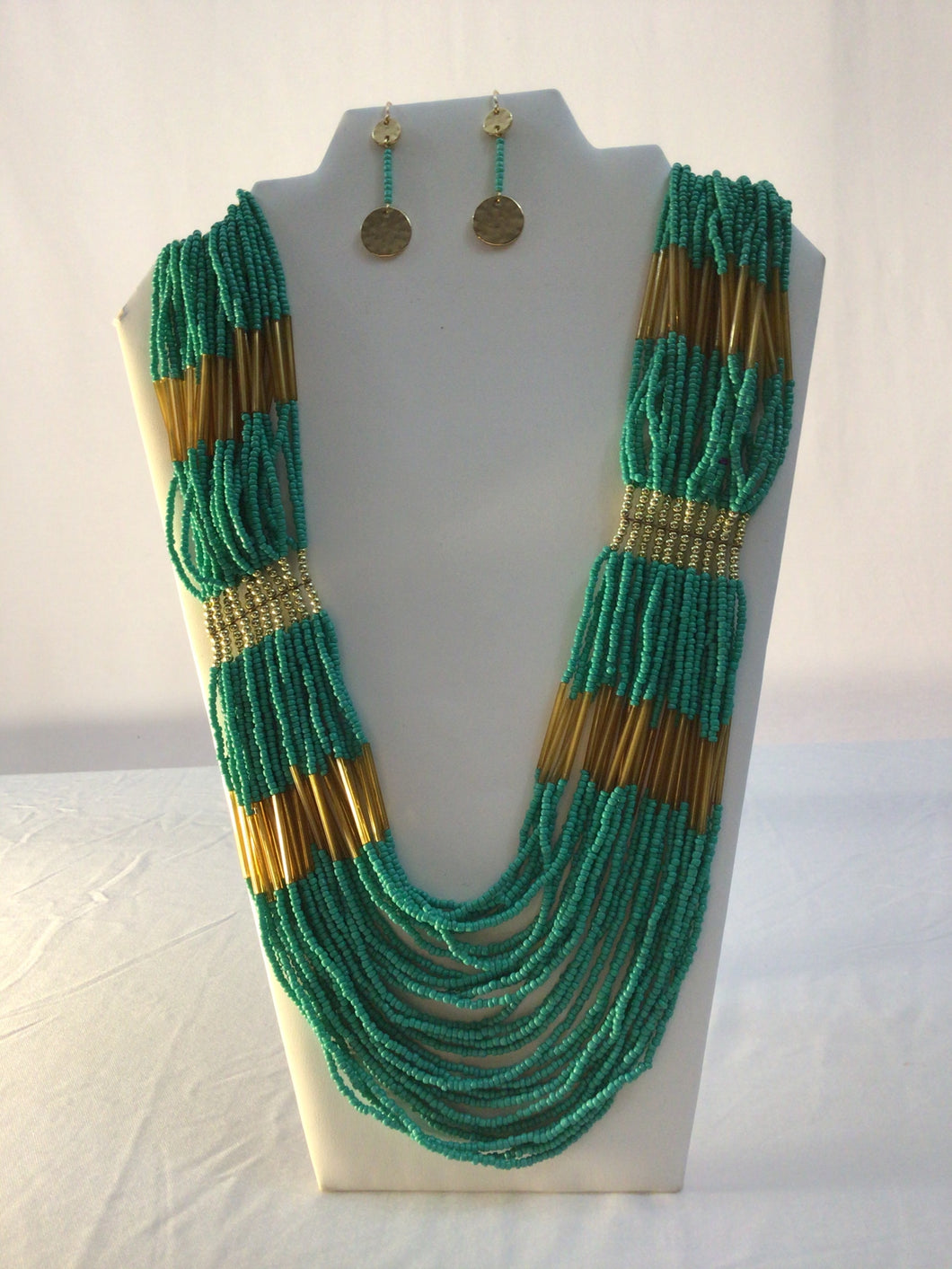 Aqua Beaded Necklace & Earring Set