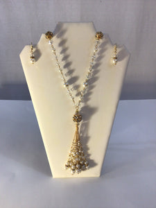 Gold Toned & Drop Pearl Necklace & Earring Set