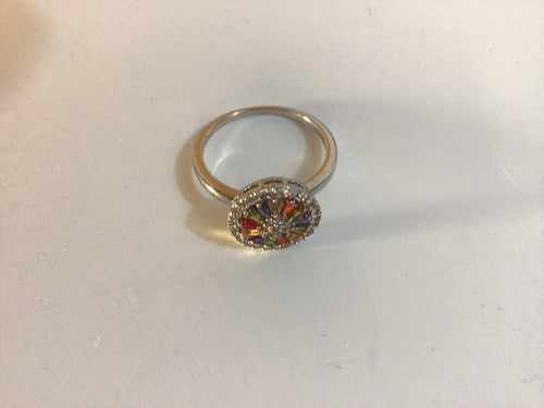 Crystal Circled Multi Colored Gem Cocktail Ring