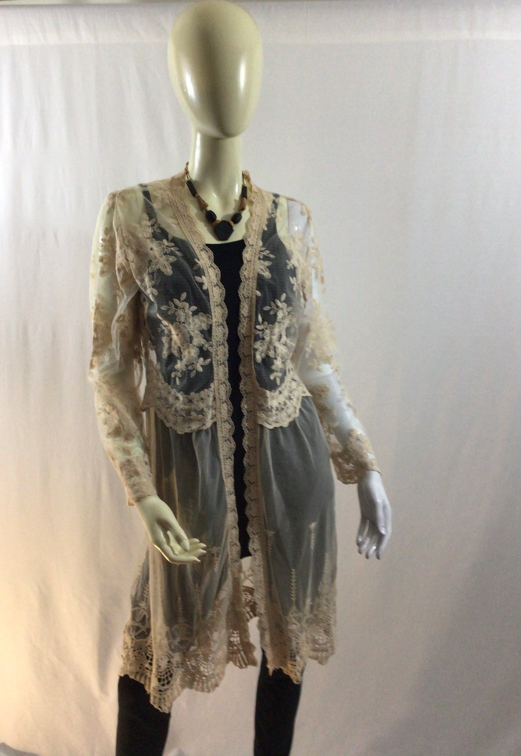 Sheer Embroidered Lace Long Sleeve Cover Up
