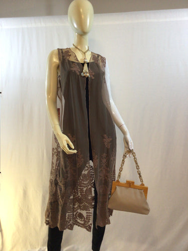 Brown Sheer Sleeveless Embroidered Cover All