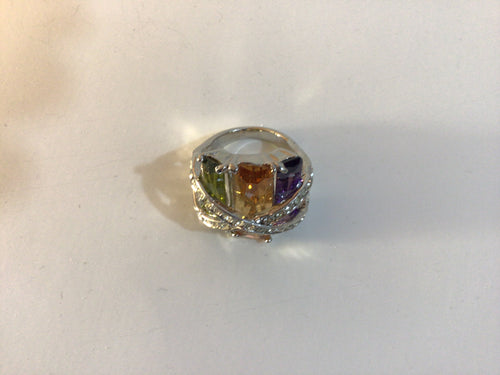 Triple Gem Stone with Crystal Accent Cocktail Ring
