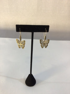 Sterling Silver .925 Marcasite Butterfly Gold Tone Earrings