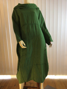 Linen Cowl Neck Dress Green