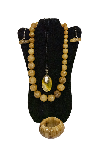 Olive Green Marble Ball Necklace, Earring & Bracelet Set