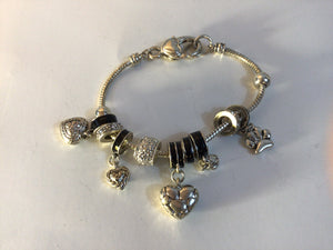 Heart Charm Silver Tone Bracelet