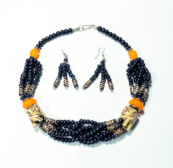 Elephant Beaded Necklace & Earrings