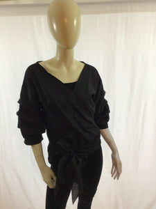 Wrap Blouse with V-Neck Bubble Sleeves