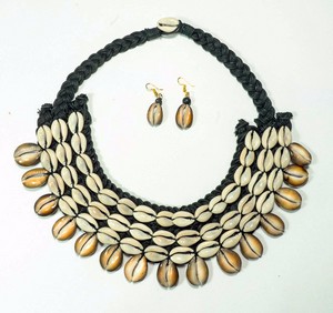 Cowrie Shell Vertical Drop 4 Tier Necklace & Earring Set